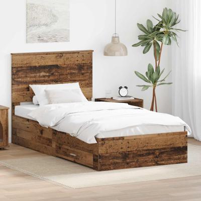 Bedframe met hoofdeinde Oudhout 100 x 200 cm Bewerkt hout