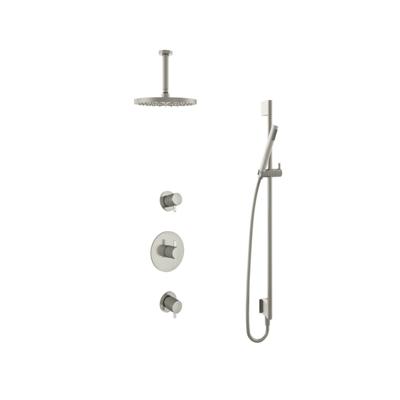 Hotbath Get Together doucheset met 2 stopkranen met 15 cm plafondbuis, 25 cm hoofddouche, glijstang, geborsteld nikkel