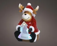 Lumineo LED kerstfiguur polyresin rendier met boompje 15,5cm, multicolor - thumbnail