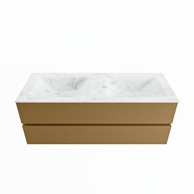 MONDIAZ VICA-DLUX 130cm badmeubel onderkast Oro 2 lades. Inbouw wastafel CLOUD dubbel 2 kraangaten, kleur Opalo.