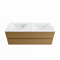 MONDIAZ VICA-DLUX 130cm badmeubel onderkast Oro 2 lades. Inbouw wastafel CLOUD dubbel 2 kraangaten, kleur Opalo. - thumbnail