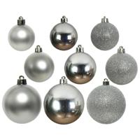 Decoris kerstballen set Plastic 26st zilver 6-8-10cm - thumbnail