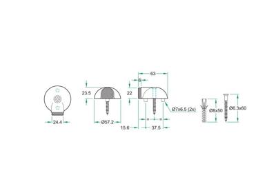 Deurbuffer vloermontage ø63x24mm zwart