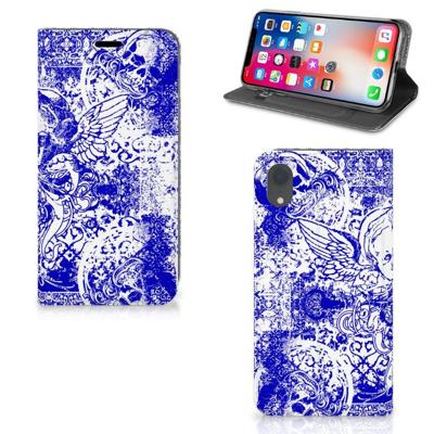 Mobiel BookCase Apple iPhone Xr Angel Skull Blauw Mobiel BookCase Apple iPhone Xr Angel Skull Blauw