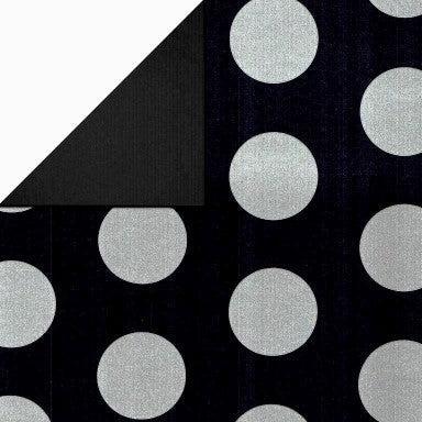 Cadeaupapier - Geschenkpapier - Silver circles in black ribbed 30 cm