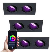 Set van 3 Mallorca LED inbouwspot - IP20 - Kantelbaar - 11 Watt 690 Lumen - Wifi + Bluetooth - RGBWW - Dubbel - GU10 - Google Home, Amazon Alexa en Siri - Rechthoek - Voor binnen - Zwart - thumbnail