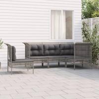 5-delige Loungeset met kussens poly rattan grijs - thumbnail
