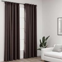 VidaXL Gordijnen linnen-look verduisterend haken 2 st 140x245 cm taupe - thumbnail