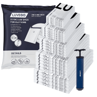 Luvego Vacuumzakken Kleding & Dekbedden - 23 Stuks / 5 Maten - Reiszakken Vacuum Opbergzakken Incl. Handpomp
