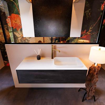 Badkamermeubelset Mondiaz Erin 120 cm met 1 Lade met RIDGE Wastafel Rechts Talc met 1 kraangat Greeploos Mat Antracite