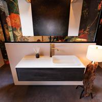 Badkamermeubelset Mondiaz Erin 120 cm met 1 Lade met RIDGE Wastafel Rechts Talc met 1 kraangat Greeploos Mat Antracite - thumbnail