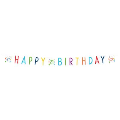 Letterbanner 21 Jaar Happy Birthday Confetti