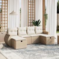6-delige Loungeset met kussens poly rattan beige - thumbnail