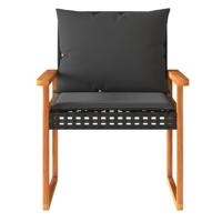 3-delige Bistroset met kussens poly rattan en acaciahout zwart - thumbnail
