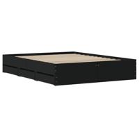 Bedframe met lades bewerkt hout zwart 150x200 cm - thumbnail