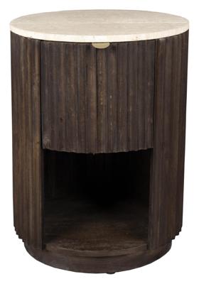 Dutchbone Bijzettafel/Nachtkastje 'Marlow' Mangohout en Travertin