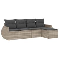 5-delige Loungeset met kussens poly rattan lichtgrijs - thumbnail