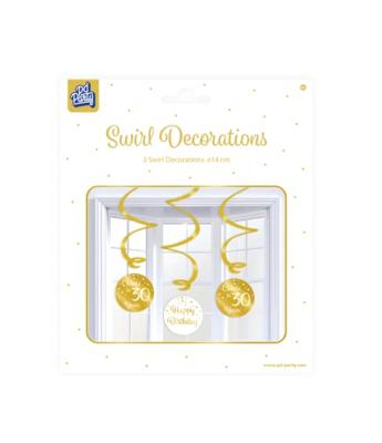 Hangdecoratie Swirls 30 Jaar Goud/Wit (3st)