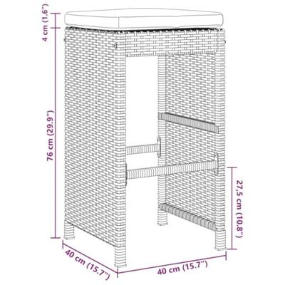 Tuinbarkrukken met kussens 2 st poly rattan zwart