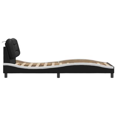 Bedframe met hoofdbord kunstleer zwart en wit 80x200 cm - thumbnail