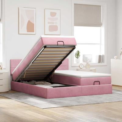 Ottoman bed met matrassen en LED's 180x200cm fluweel roze