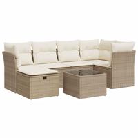 6-delige Loungeset met kussens poly rattan beige - thumbnail
