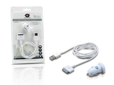 Conceptronic cusbcar2aset apple cable with car tablet charger, 2a
