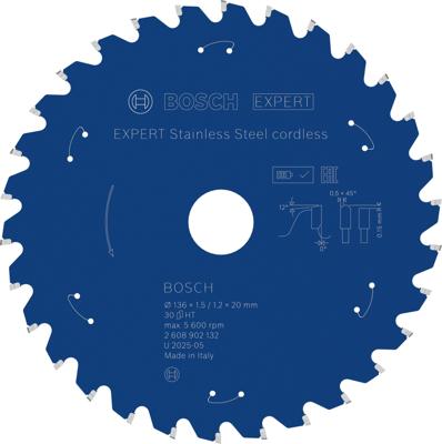 Bosch Accessoires EXPERT Stainless Steel cordless Cirkelzaagblad | 136 x 1,5/1,2 x 20 mm | T30 - 2608902132