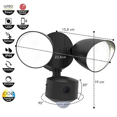 Lutec WandlampDraco zwart met camera - 7622220012