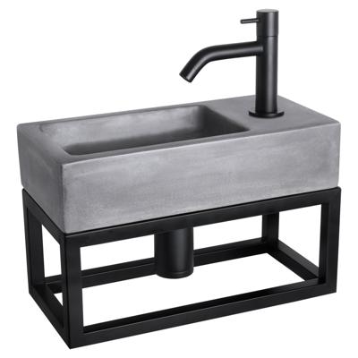 Differnz Differnz Ravo fonteinset beton donkergrijs - kraan gebogen - met handdoekrek mat zwart Differnz Differnz Ravo fonteinset beton donkergrijs - kraan gebogen - met handdoekrek mat zwart