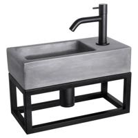 Differnz Differnz Ravo fonteinset beton donkergrijs - kraan gebogen - met handdoekrek mat zwart - thumbnail