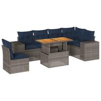 7-delige Loungeset met kussens poly rattan grijs - thumbnail