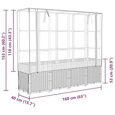 VidaXL Verhoogde plantenbak met kashoes rotanlook 160x40x153 cm VidaXL Verhoogde plantenbak met kashoes rotanlook 160x40x153 cm