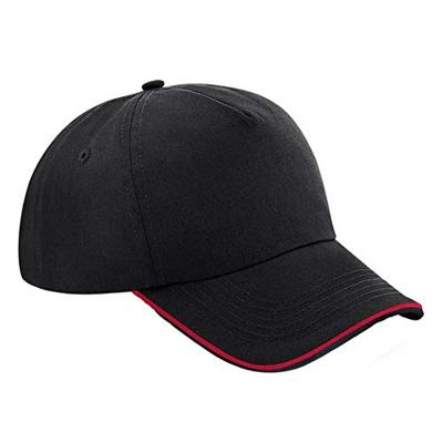 Beechfield CB25c Authentic 5 Panel Cap - Piped Peak - Black/Classic Red - One Size