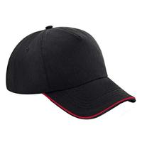 Beechfield CB25c Authentic 5 Panel Cap - Piped Peak - Black/Classic Red - One Size - thumbnail