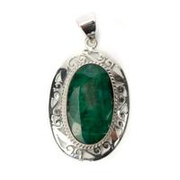 Edelsteen Hanger Groene Kwarts 'Smaragd Look' 925 Zilver "Ara" - thumbnail