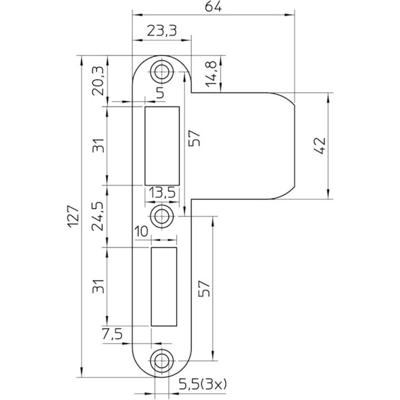 Nemef VP1279 Sluitplaat | RVS 23x127.3mm afgerond | verlengd | DR 2+4 - 9127990702