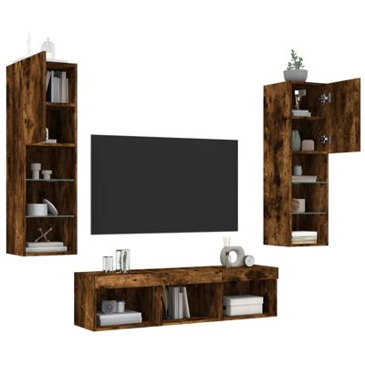 5-delige tv-wandmeubelset met LED bewerkt hout gerookt eiken - thumbnail