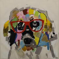 Schilderij - Handgeschilderd - Hond 80x80cm - thumbnail