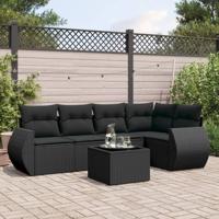 5-delige Loungeset met kussens poly rattan zwart - thumbnail