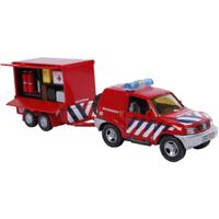 Die cast pull back brandweerauto met aanhangwagen - thumbnail