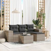5-delige Loungeset met kussens poly rattan lichtgrijs - thumbnail