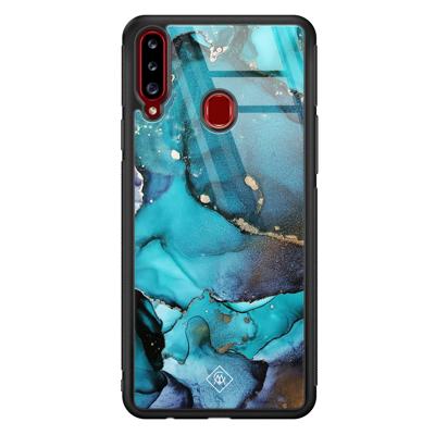 Samsung Galaxy A20s glazen hardcase - Marmer indigo blauw Samsung Galaxy A20s glazen hardcase - Marmer indigo blauw