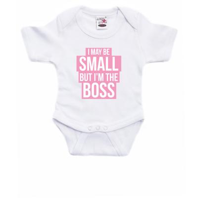Small but the boss cadeau baby rompertje roze/wit meisjes 80 (9-12 maanden) - Small but the boss cadeau baby rompertje roze/wit meisjes 80 (9-12 maanden) -