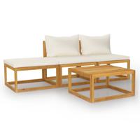 vidaXL 4-delige Loungeset met kussens massief acaciahout crème - thumbnail