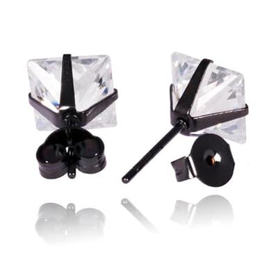 LGT Jewels Stud oorbellen Edelstaal Zwart Zirkonia Transparant-4mm