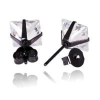 LGT Jewels Stud oorbellen Edelstaal Zwart Zirkonia Transparant-4mm - thumbnail