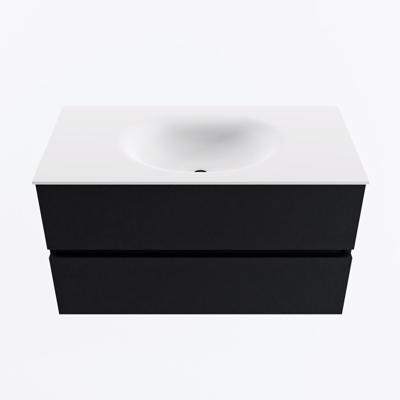 MONDIAZ VICA 90cm badmeubel onderkast Urban 2 lades. Wastafel MOON midden zonder kraangat, kleur Talc.