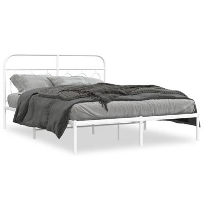 Bedframe met hoofdbord metaal wit 140x190 cm - thumbnail