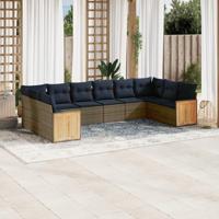 10-delige tuinbankset met kussens, grijs polyrotan - thumbnail